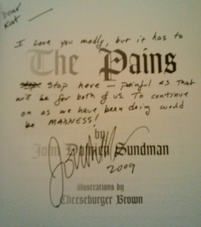 cover page of the pains with my handwritten inscription